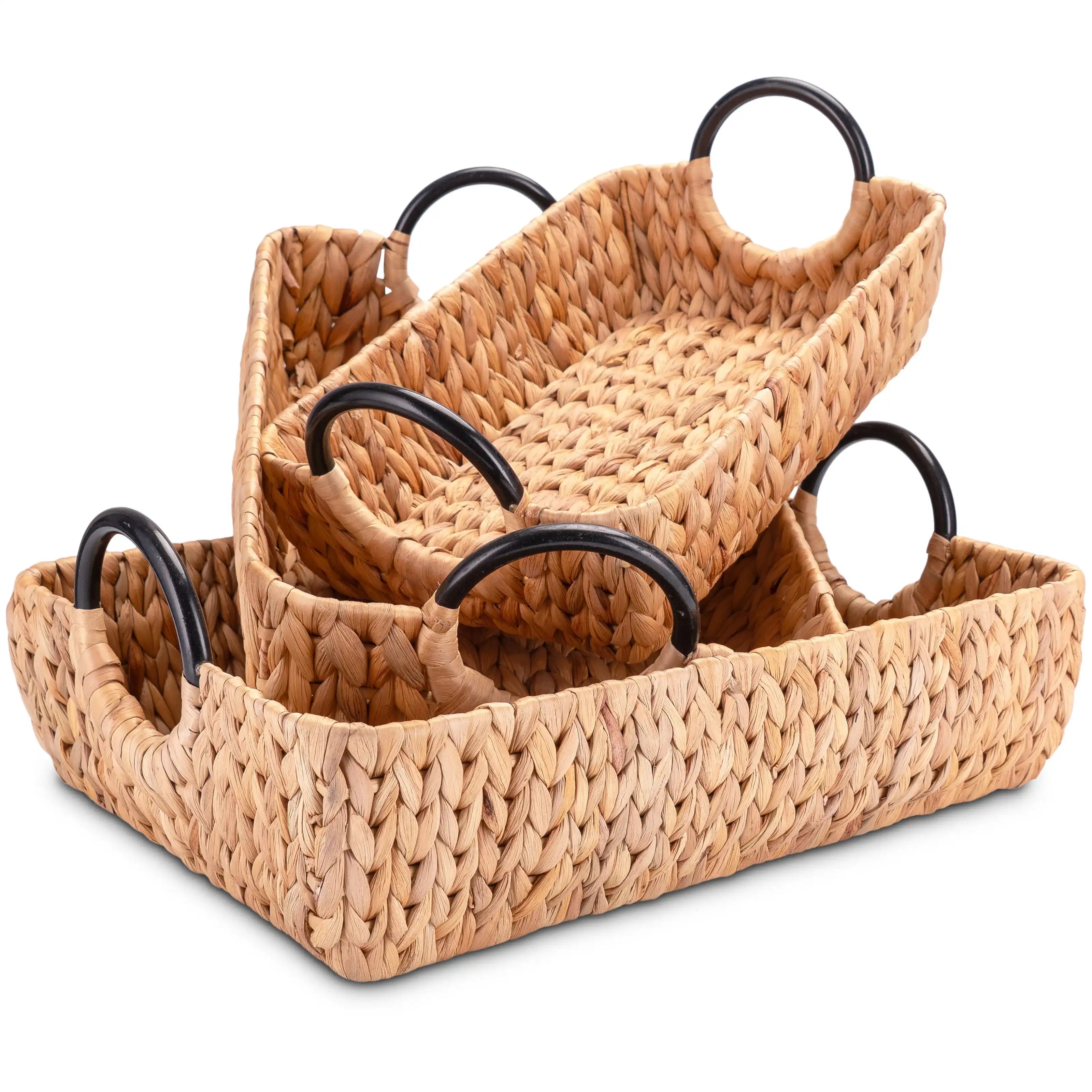 Boho Serviertablett aus Wasserhyazinthe mit Griffen – 3 Größen