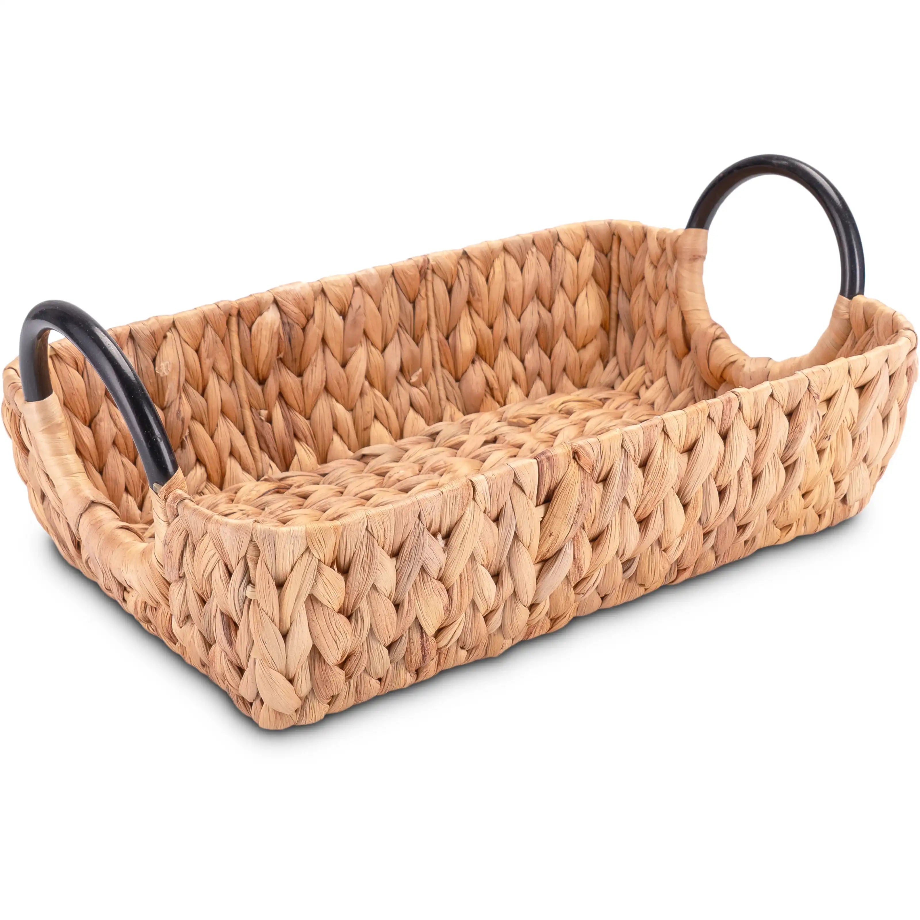 Boho Serviertablett aus Wasserhyazinthe mit Griffen – 3 Größen