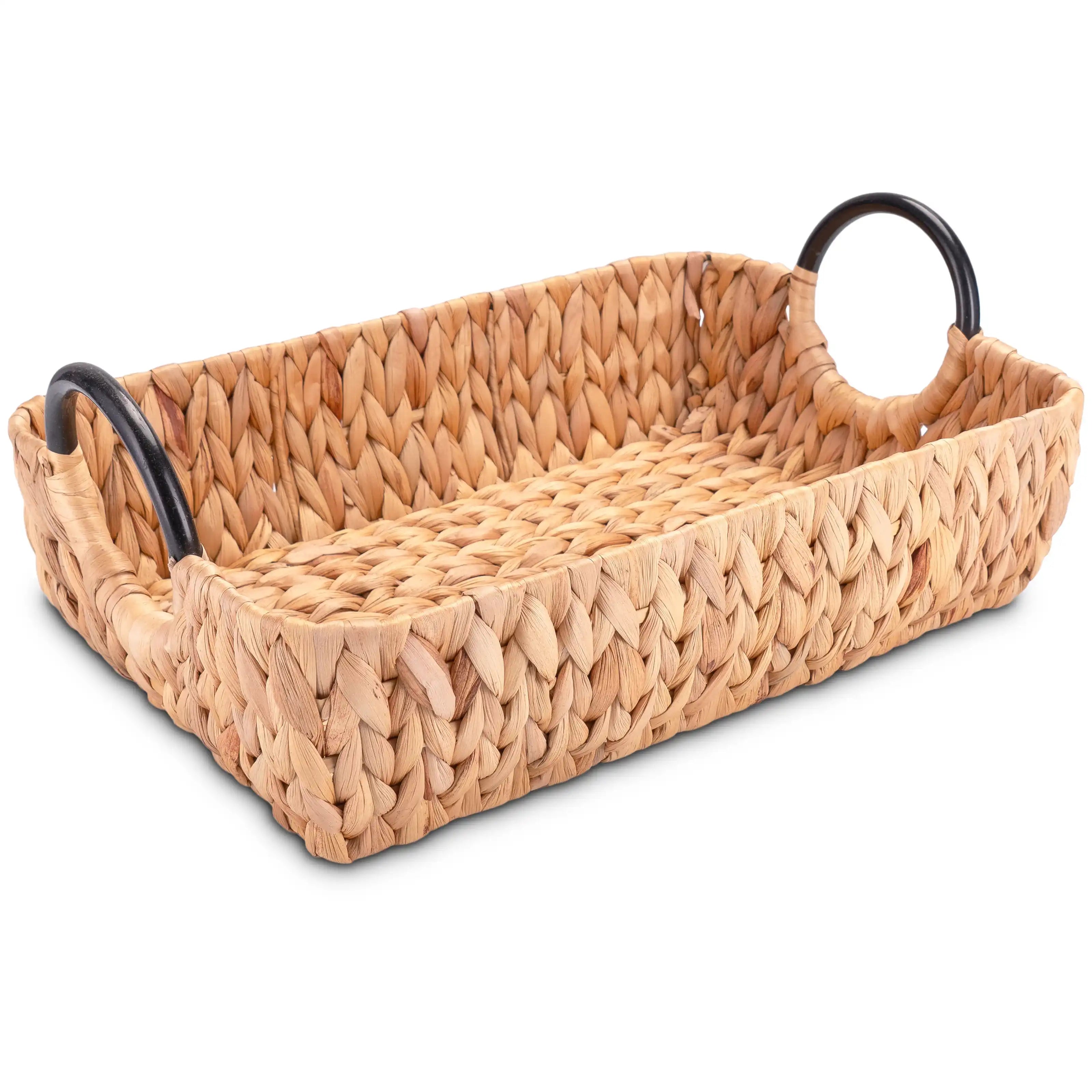 Boho Serviertablett aus Wasserhyazinthe mit Griffen – 3 Größen