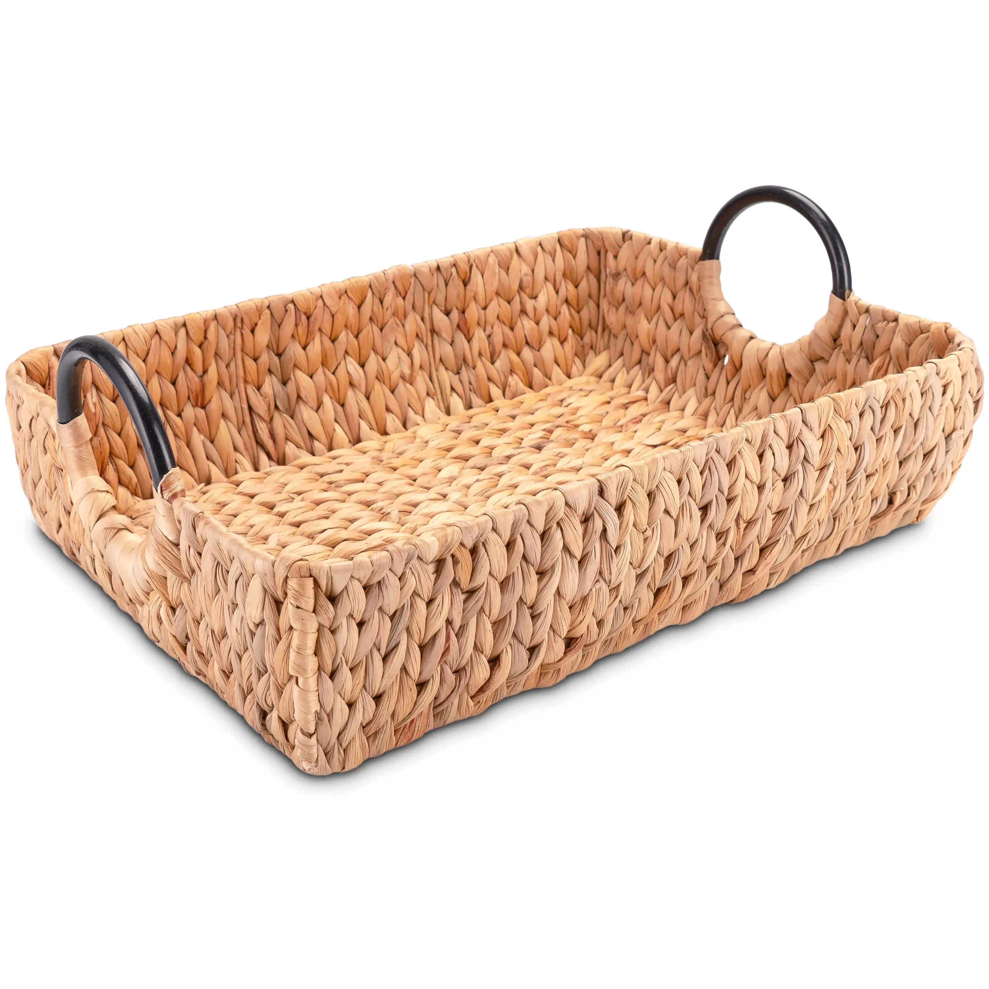 Boho Serviertablett aus Wasserhyazinthe mit Griffen – 3 Größen