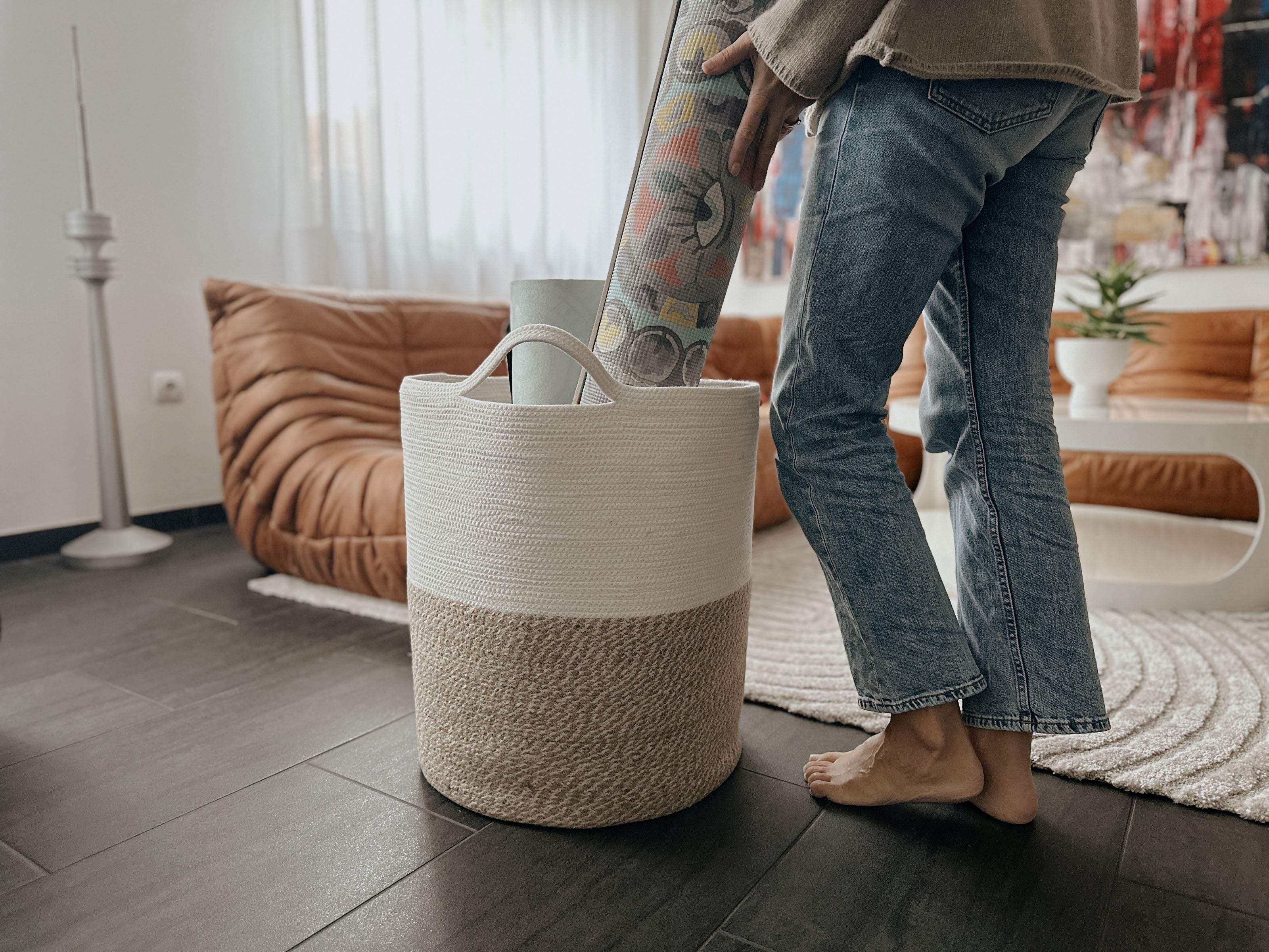 Großer Wäschekorb aus Jute und Baumwolle - Decorasian.eu