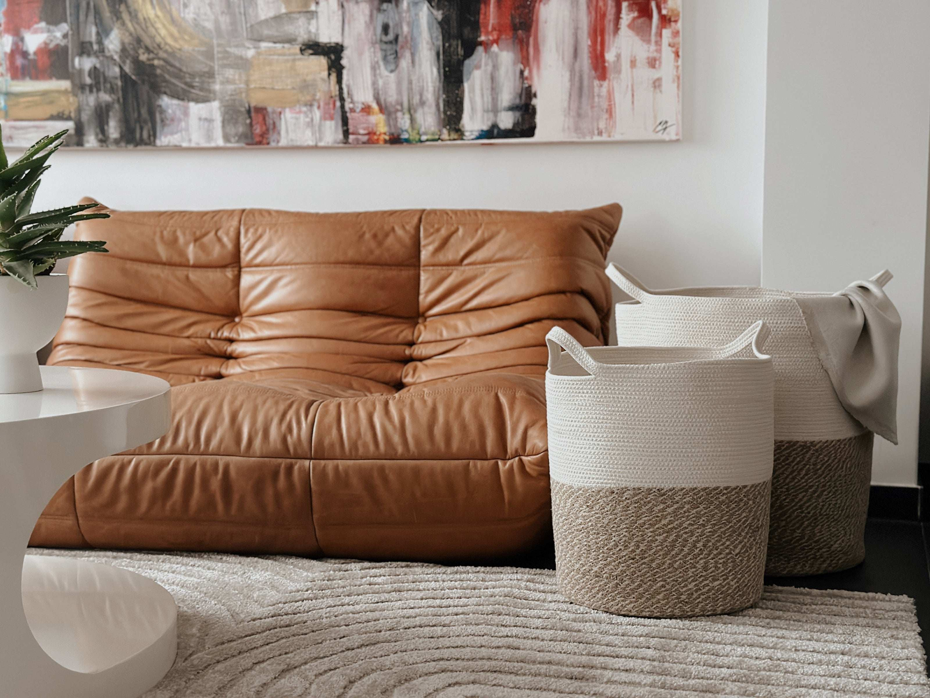 Großer Wäschekorb aus Jute und Baumwolle - Decorasian.eu