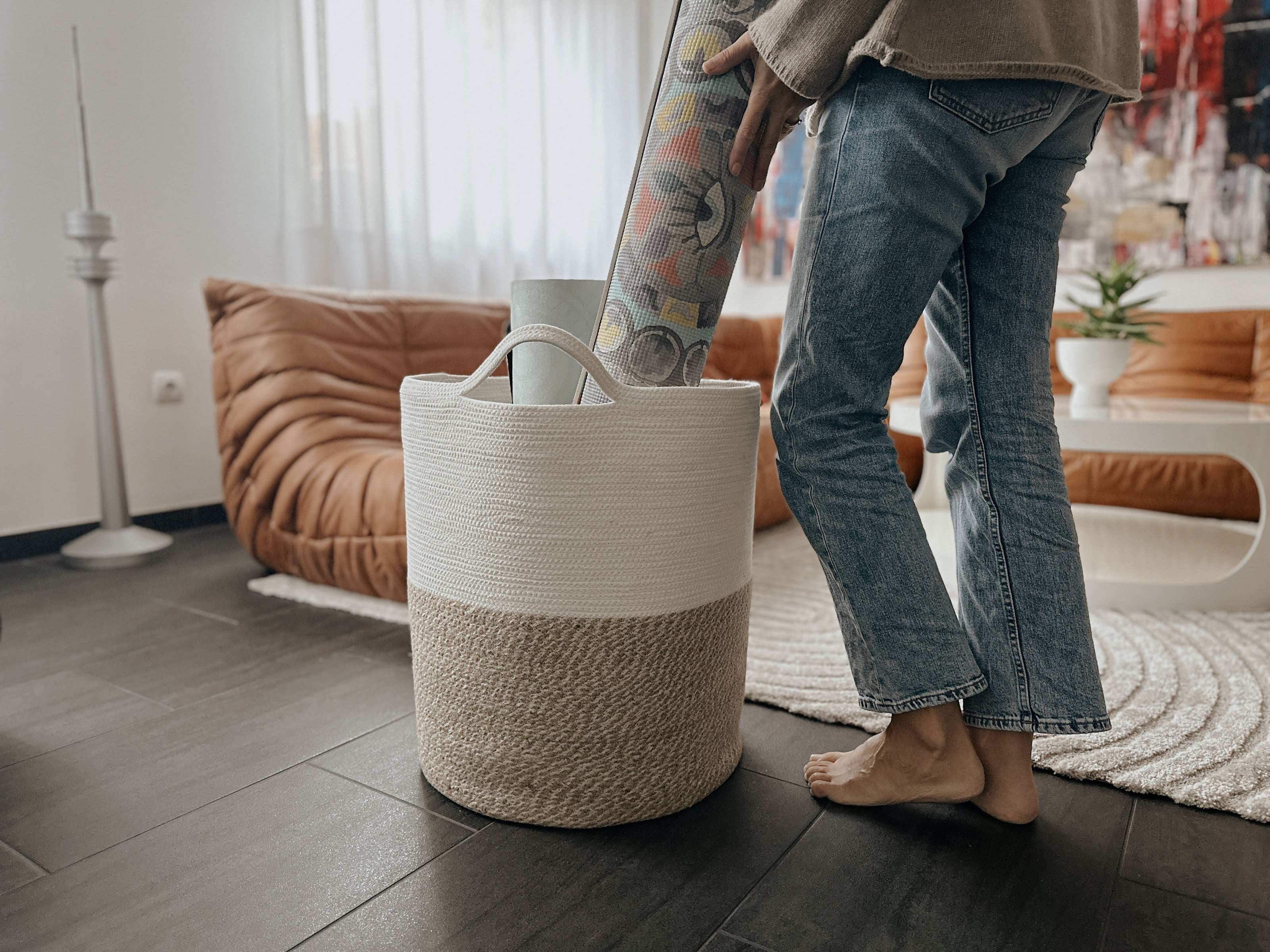 Großer Wäschekorb aus Jute und Baumwolle - Decorasian.eu
