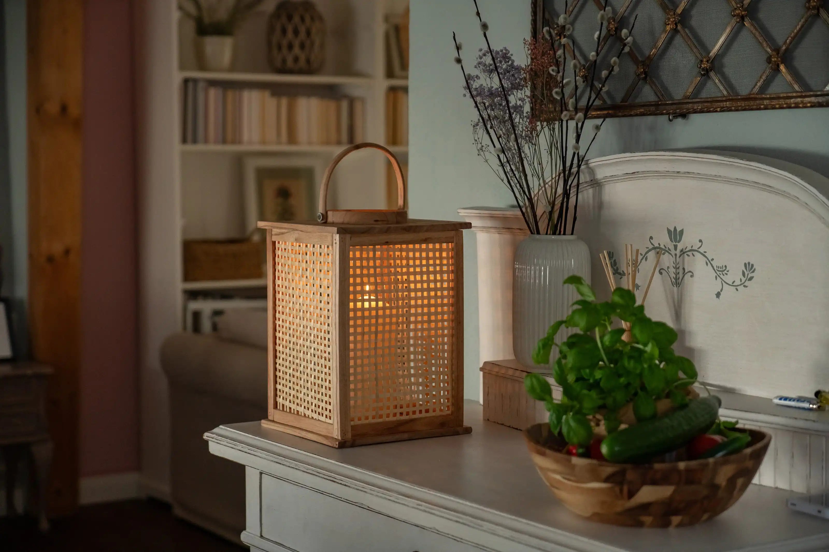 Boho Bambus Windlicht Laterne 25×25×35cm