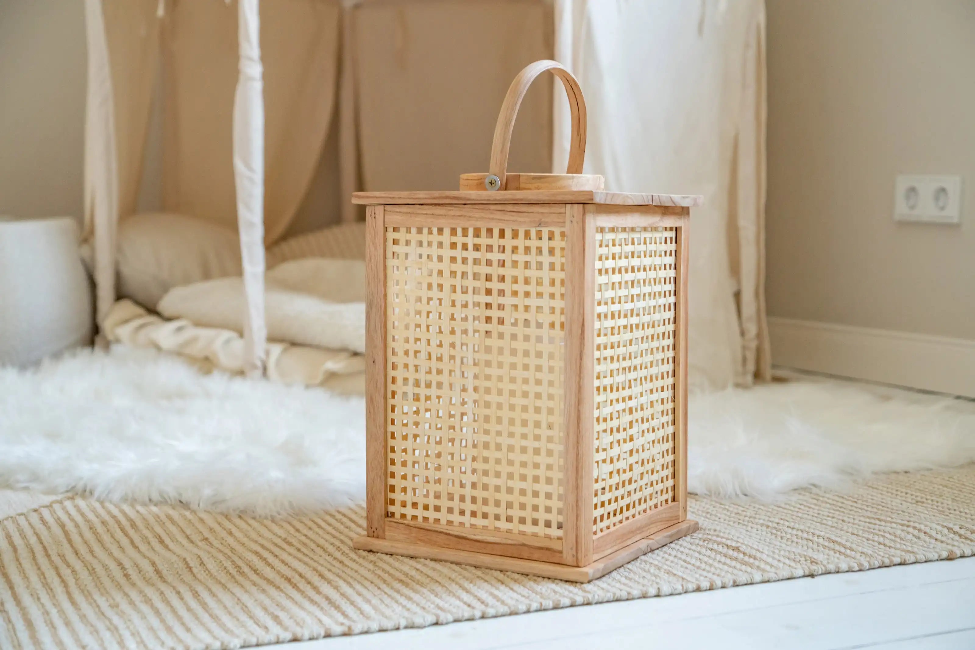 Boho Bambus Windlicht Laterne 25×25×35cm