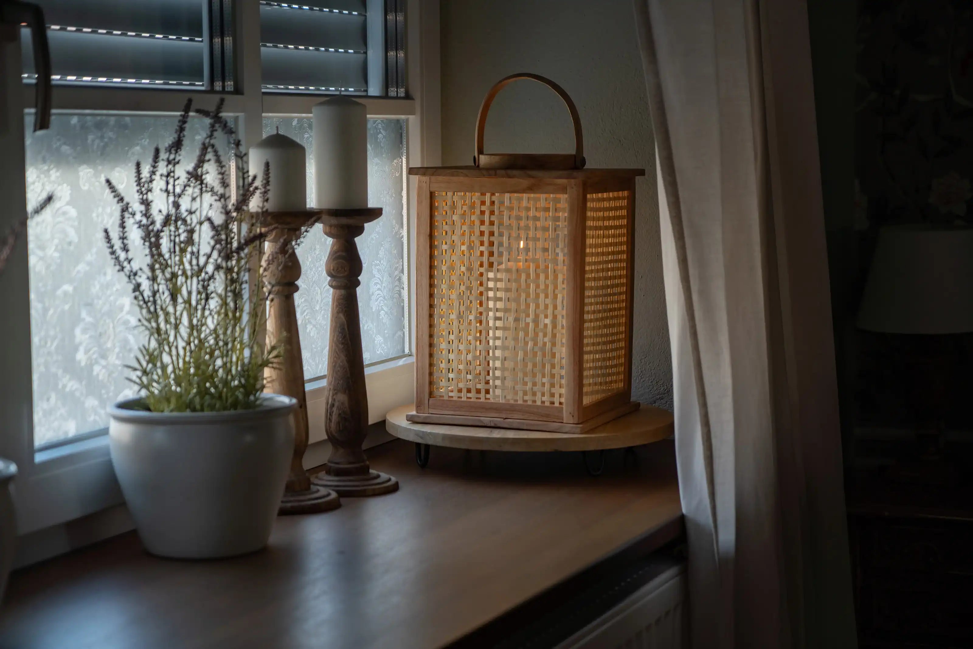 Boho Bambus Windlicht Laterne 25×25×35cm