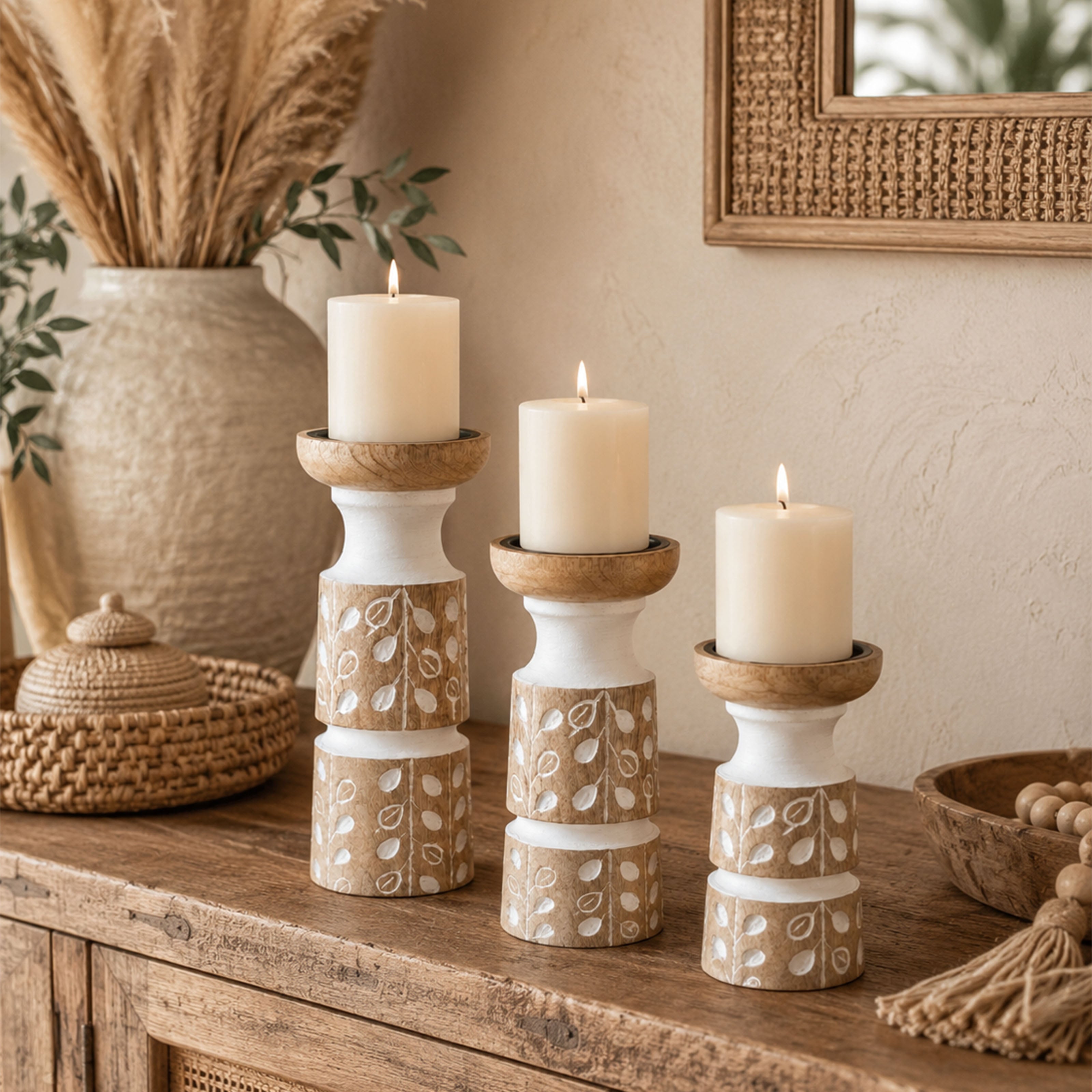 Handgefertigter Holz-Kerzenständer im Boho-Stil für dein gemütliches Wohlfühl-Zuhause