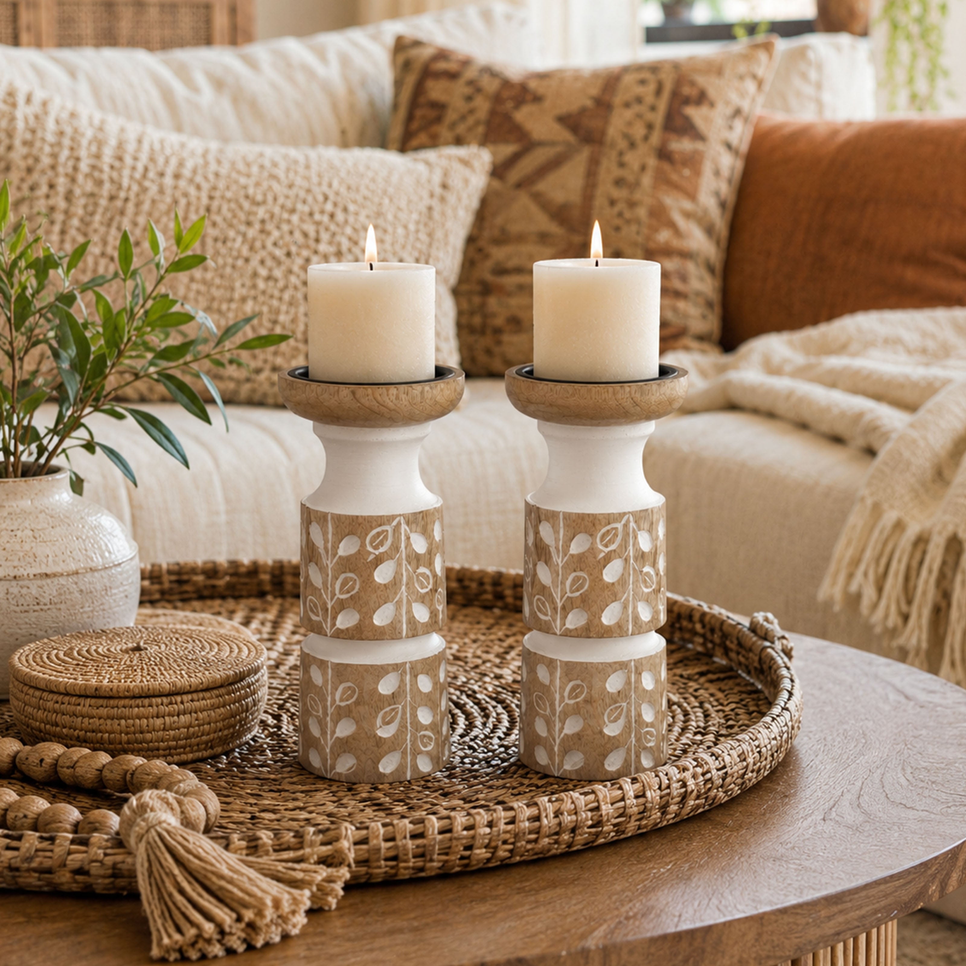 Handgefertigter Holz-Kerzenständer im Boho-Stil für dein gemütliches Wohlfühl-Zuhause