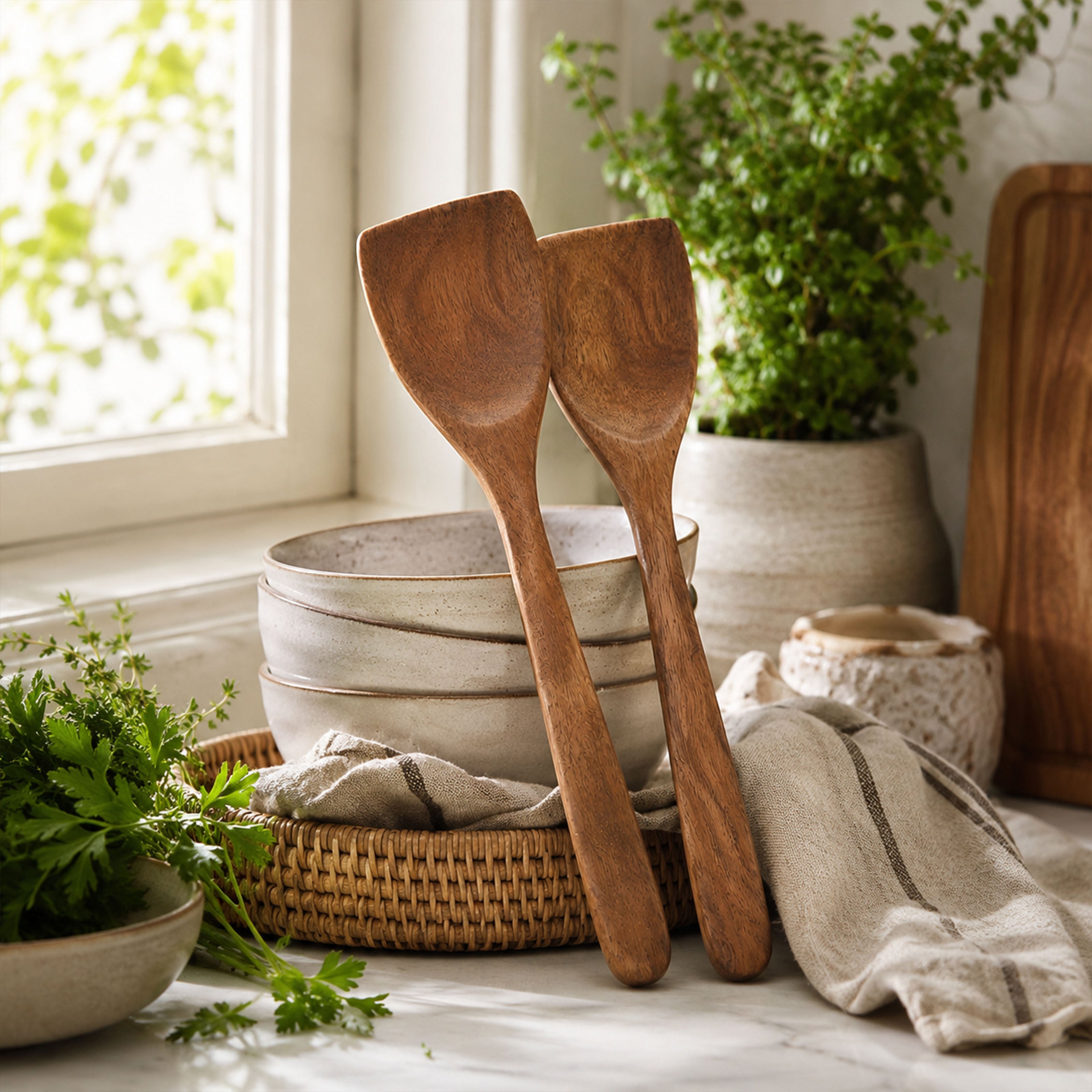Handgefertigtes Salatbesteck aus Mangoholz – Vielseitige Holzlöffel für Küche & Pfanne