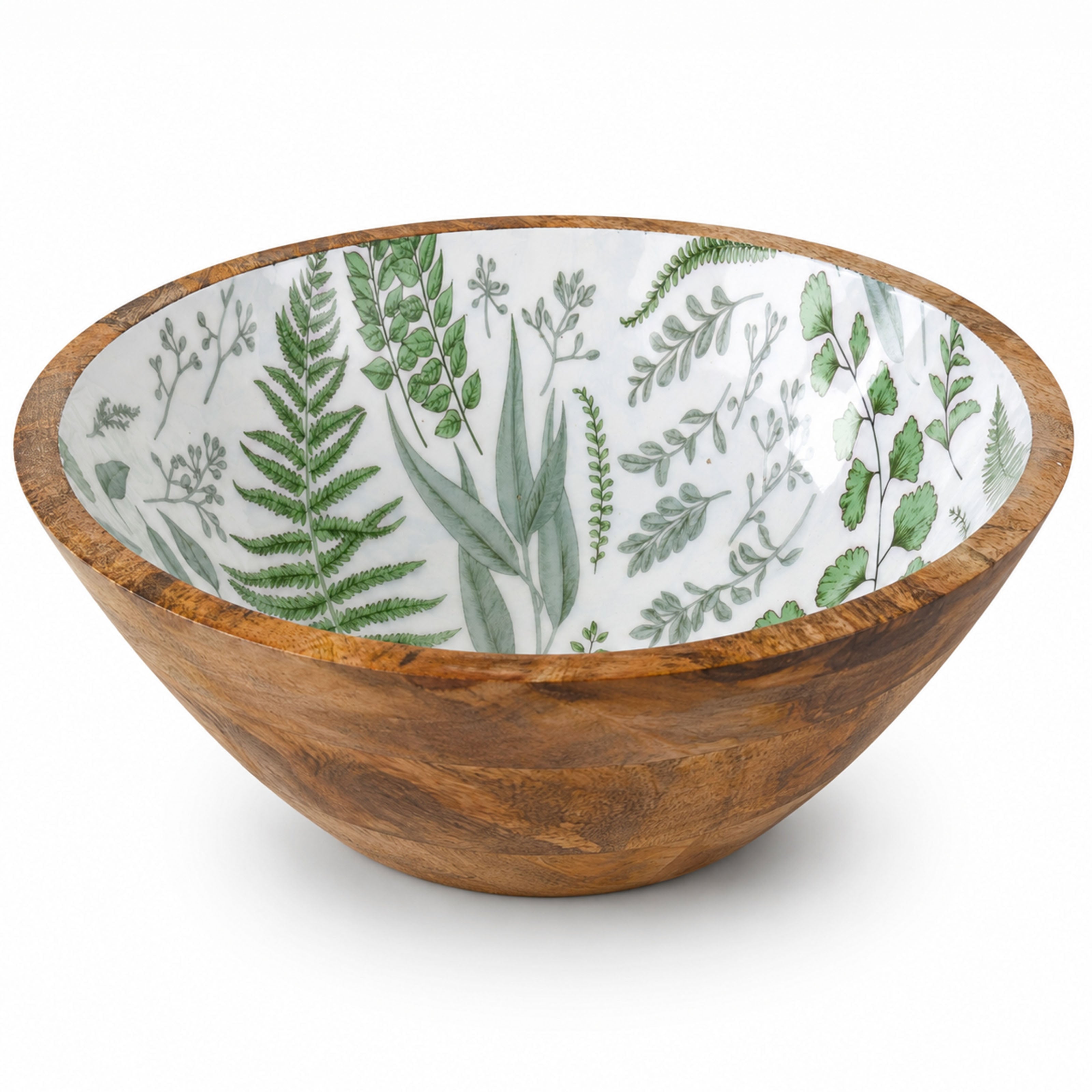 Mangoholz Schale mit Emaille-Muster für Salate & Dekoration - Blätter