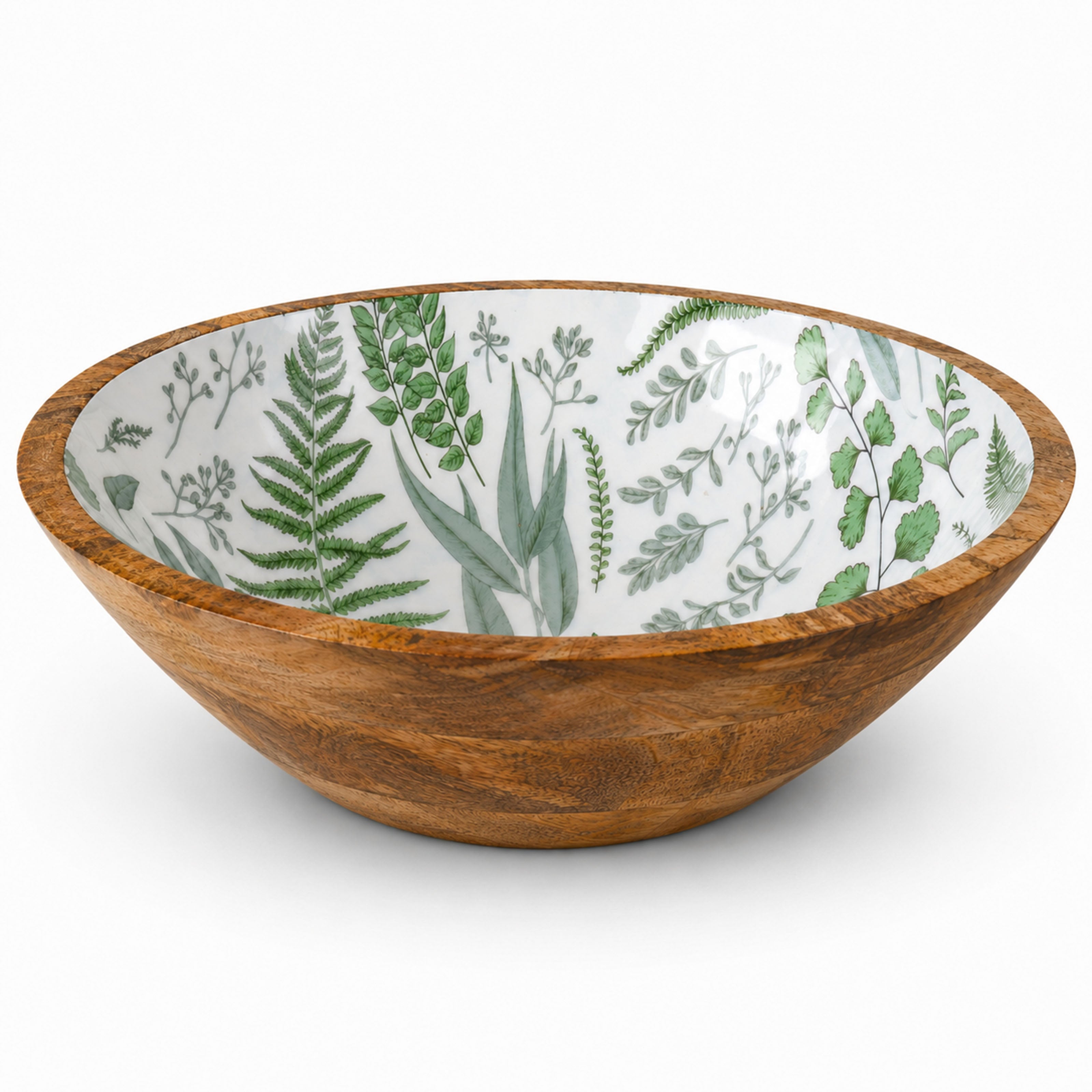 Mangoholz Schale mit Emaille-Muster für Salate & Dekoration - Blätter