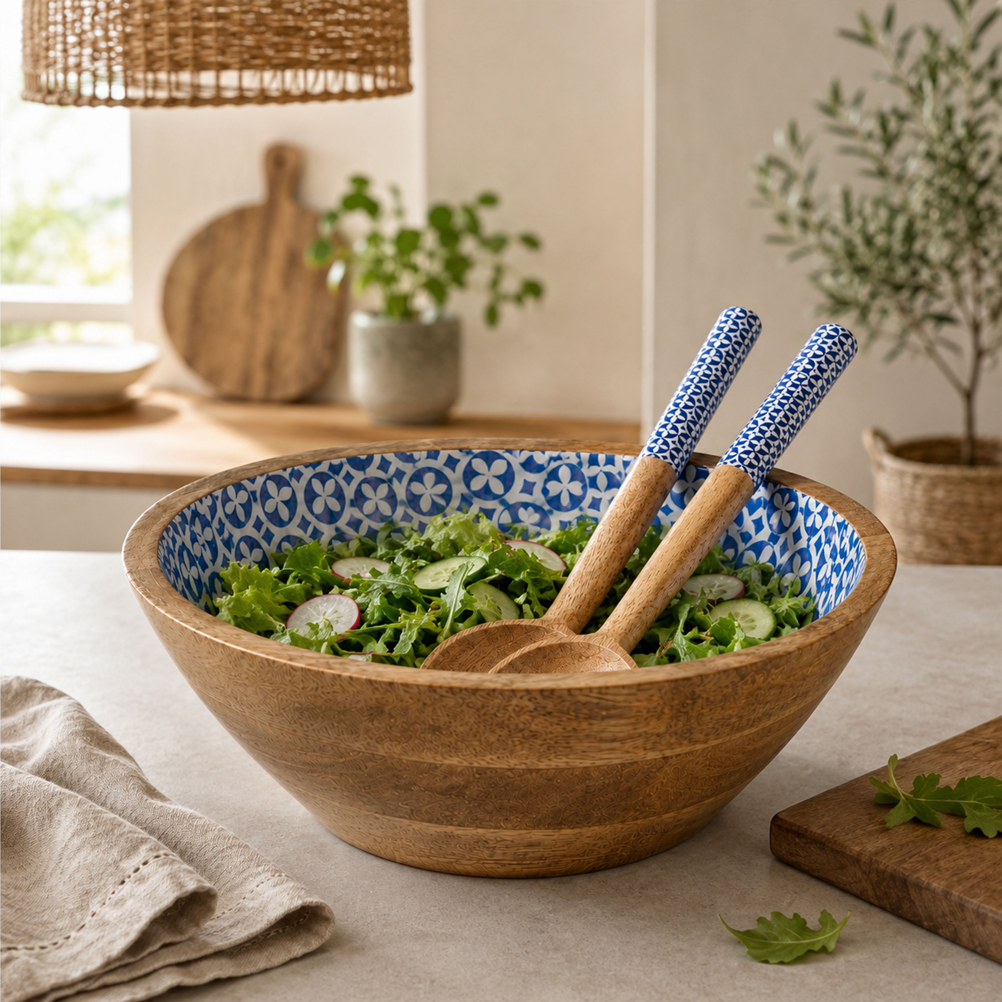 Mangoholz Schale mit Emaille-Muster für Salate & Dekoration - Mosaik
