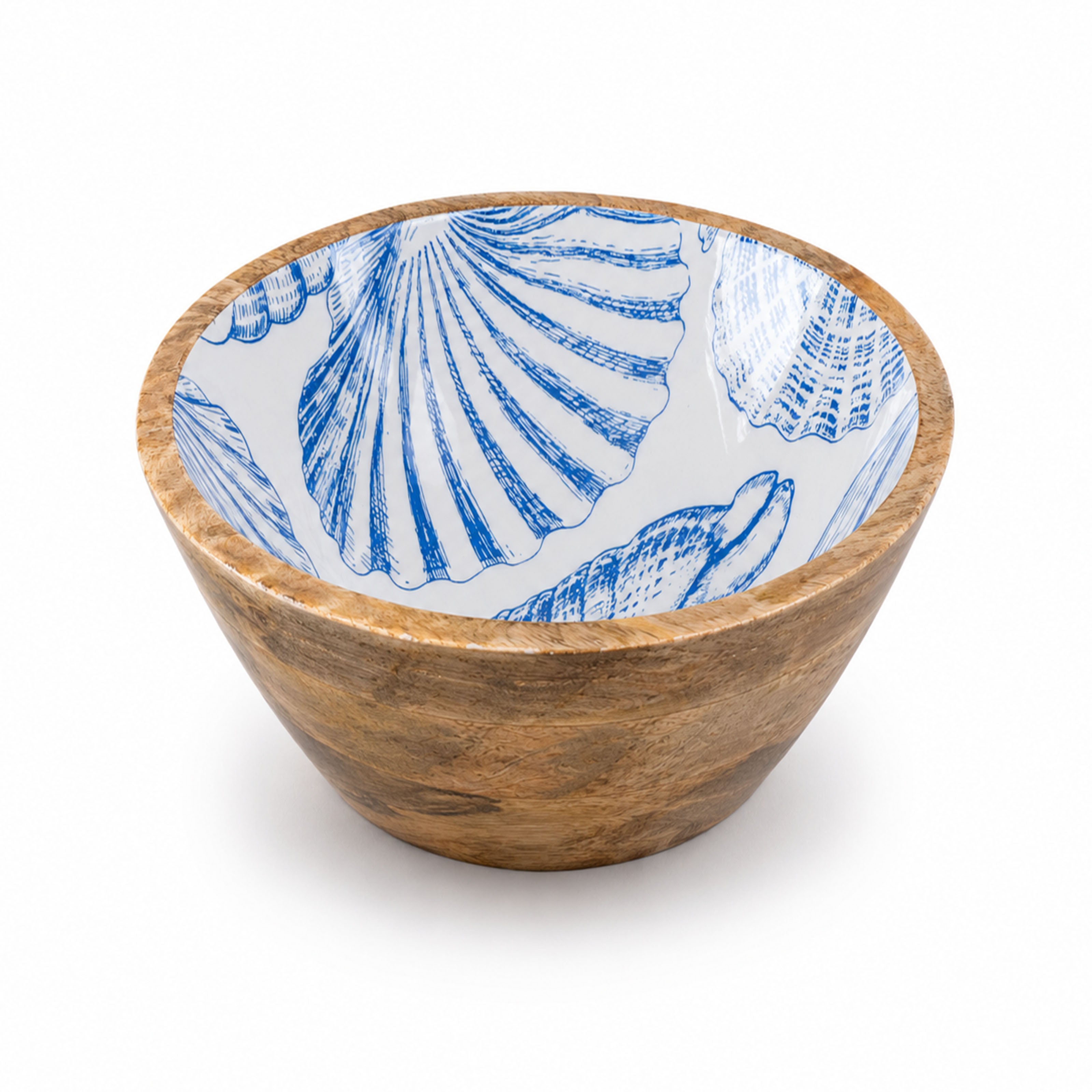 Mangoholz Schale mit Emaille-Muster für Salate & Dekoration - Muschel