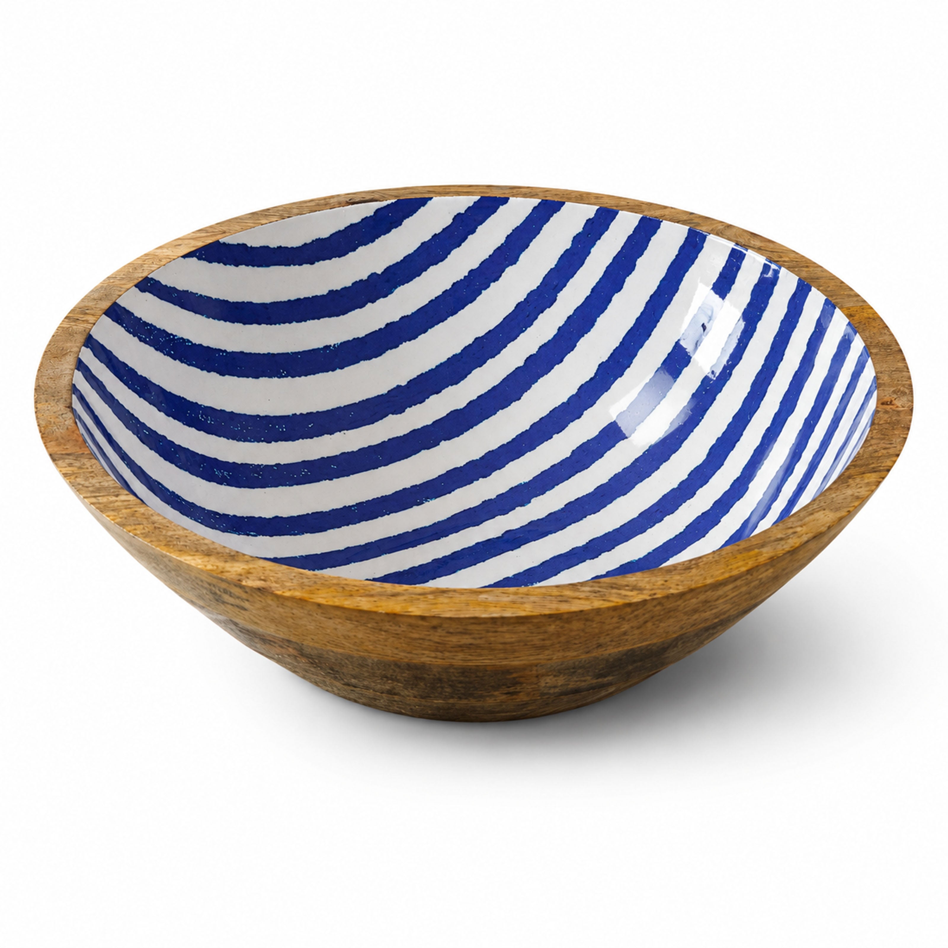 Mangoholz Schale mit Emaille-Muster für Salate & Dekoration - Streifen