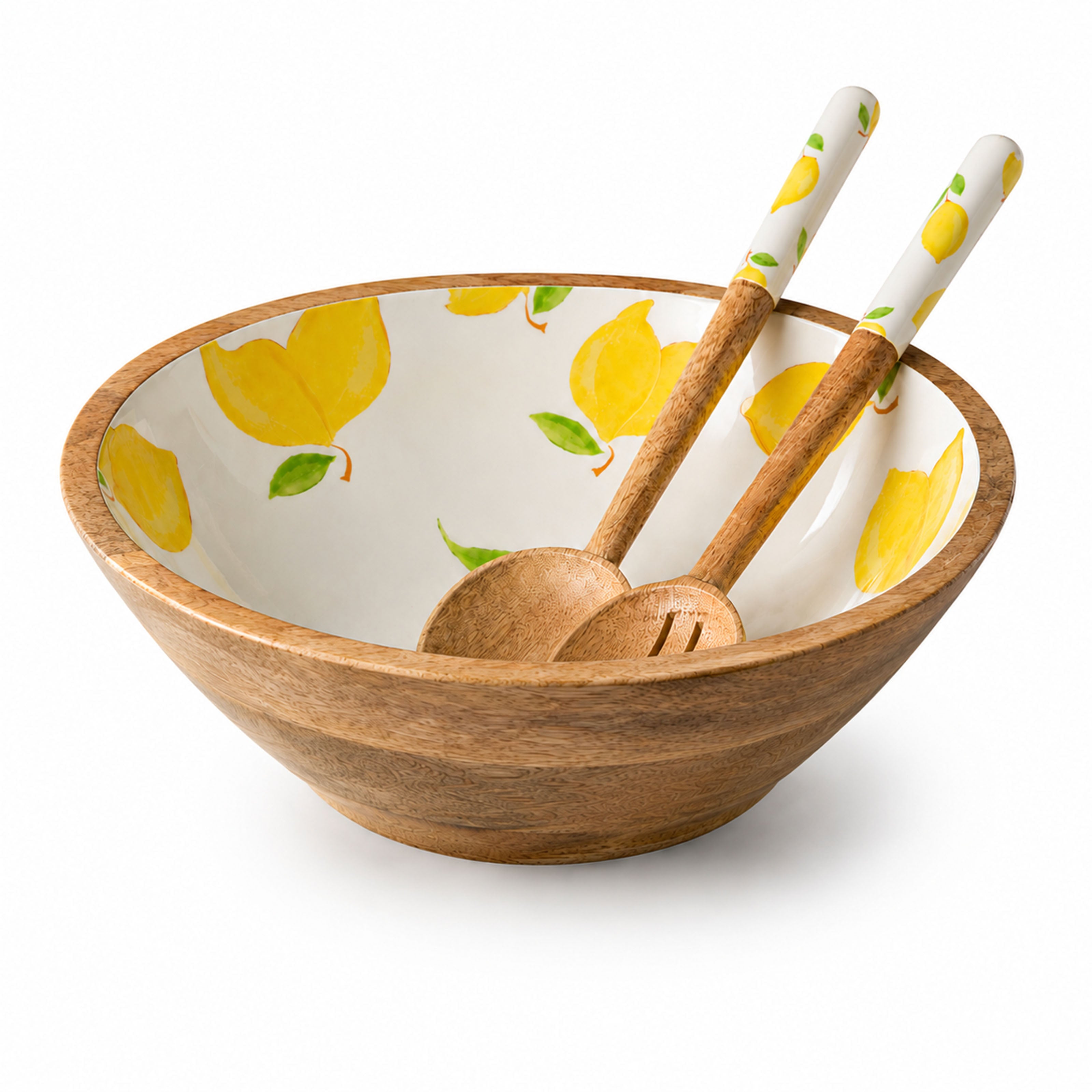 Mangoholz Schale mit Emaille-Muster für Salate & Dekoration - Zitrone