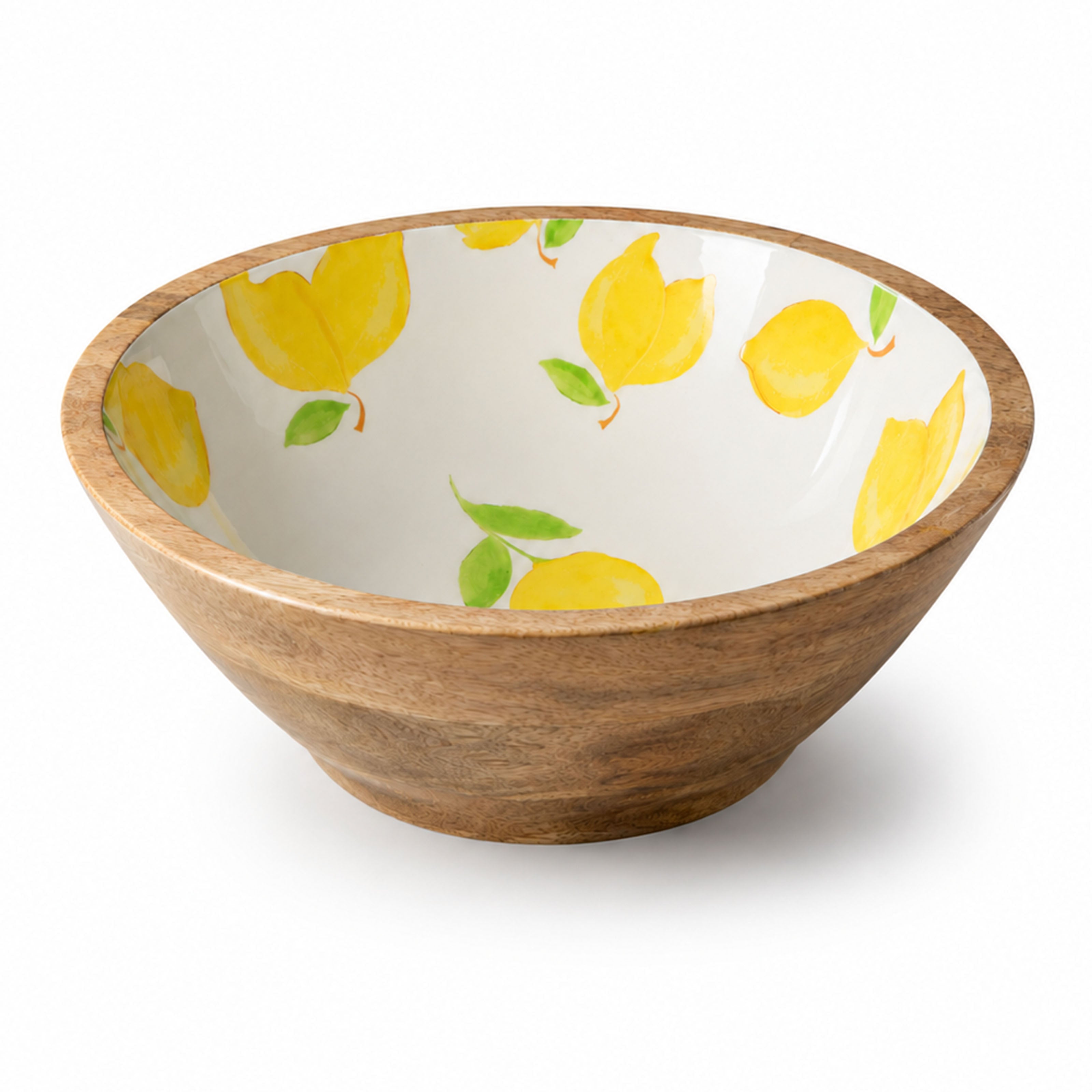 Mangoholz Schale mit Emaille-Muster für Salate & Dekoration - Zitrone
