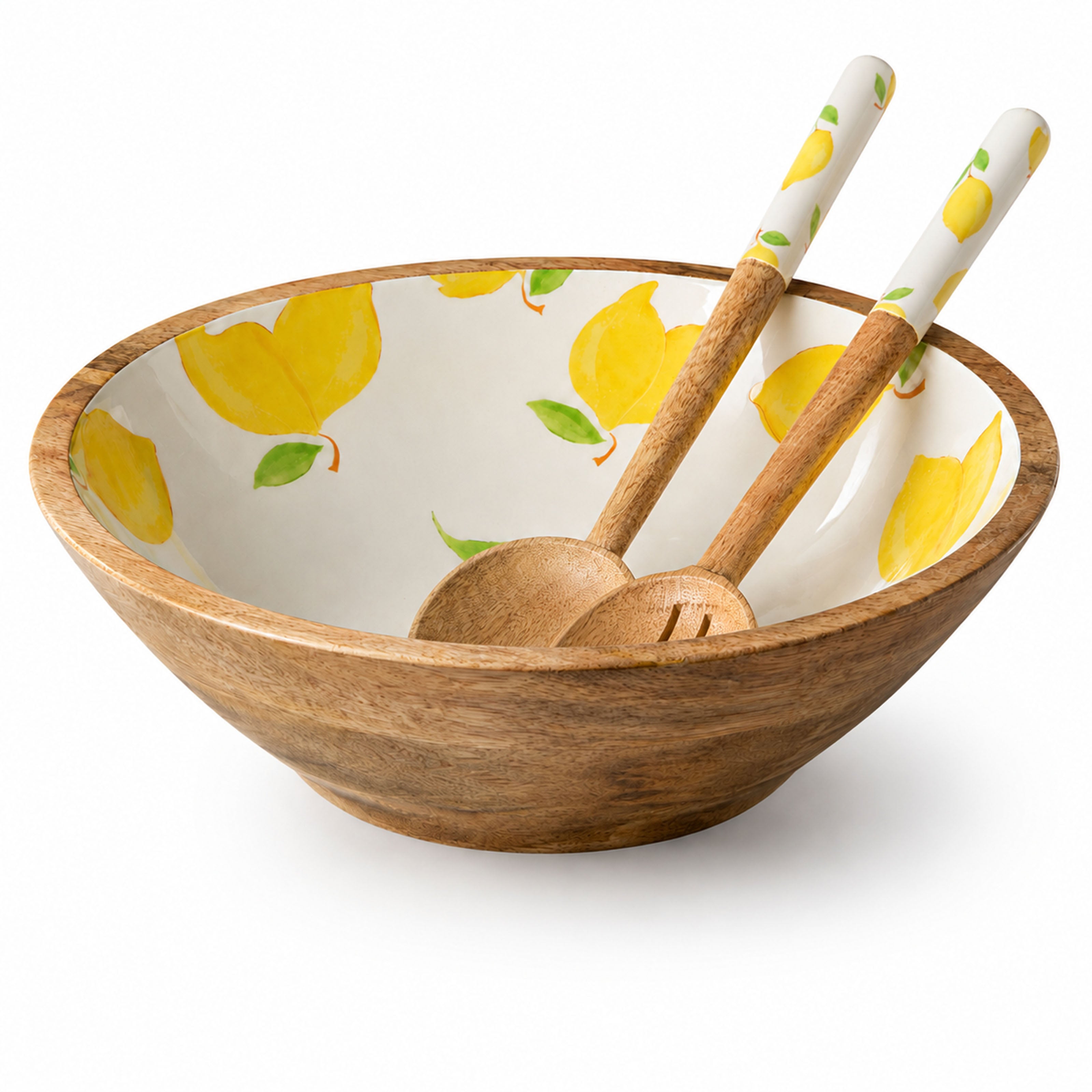 Mangoholz Schale mit Emaille-Muster für Salate & Dekoration - Zitrone
