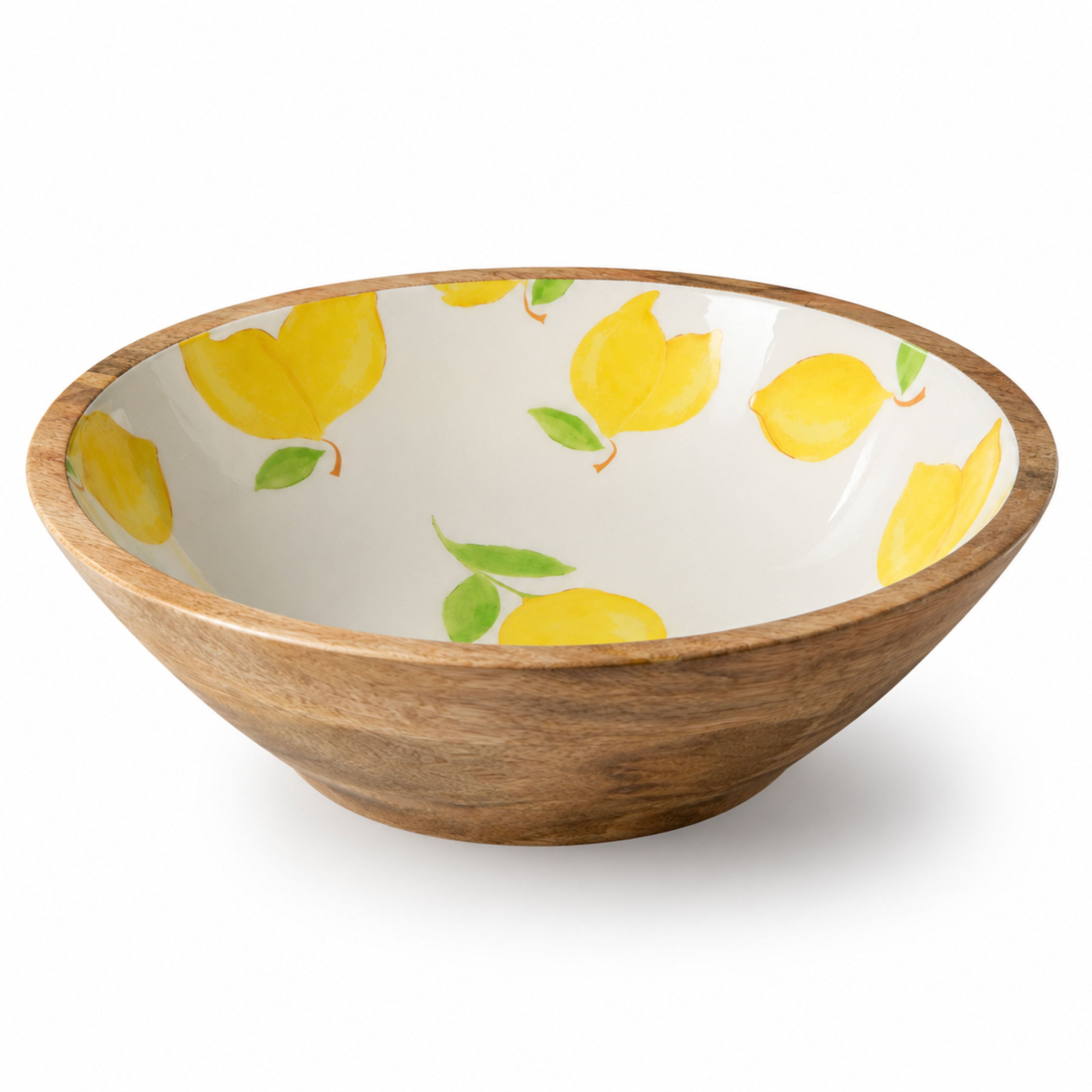 Mangoholz Schale mit Emaille-Muster für Salate & Dekoration - Zitrone