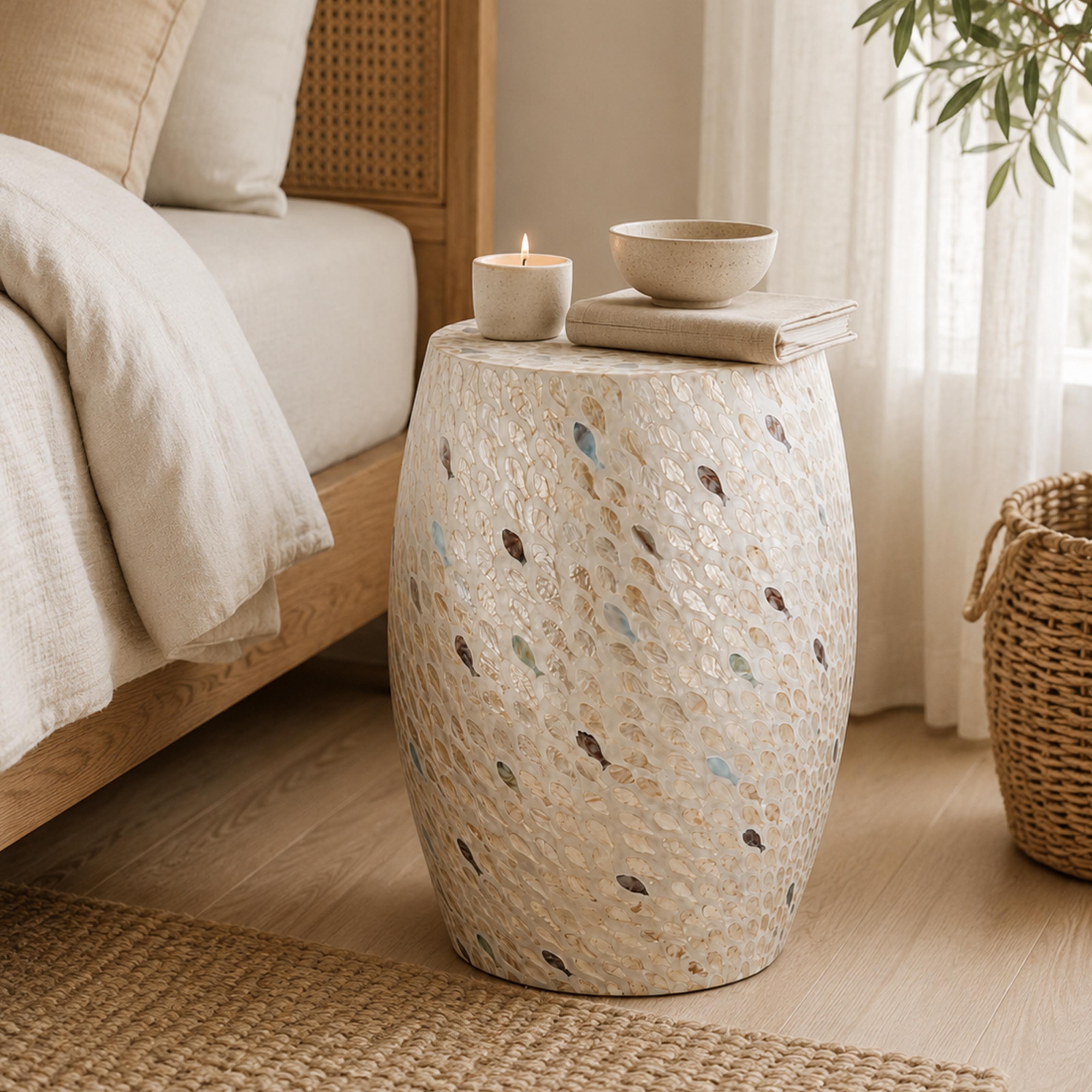 Elegant Mother-of-Pearl Side Table 50cm – Handcrafted Flower Stool & Chic Pedestal
