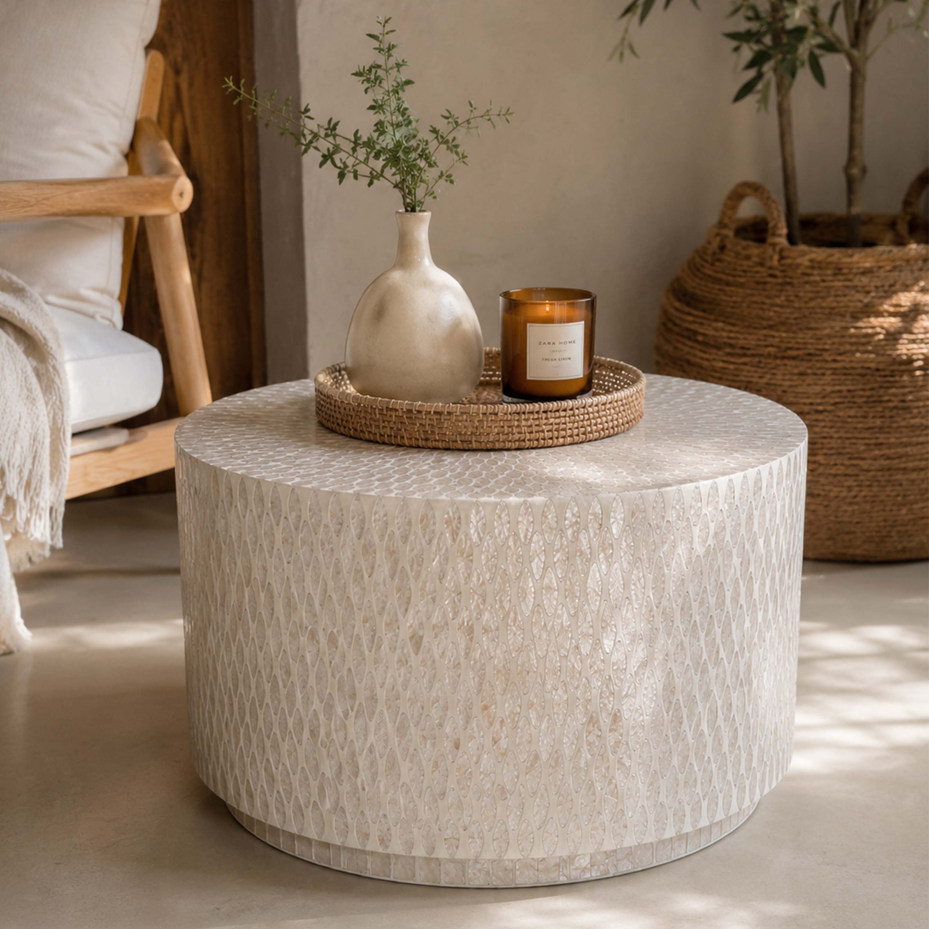 Exclusive Mother-of-Pearl Coffee Table 60cm – Handcrafted Mosaic Unique Piece for Your Stylish Living Room