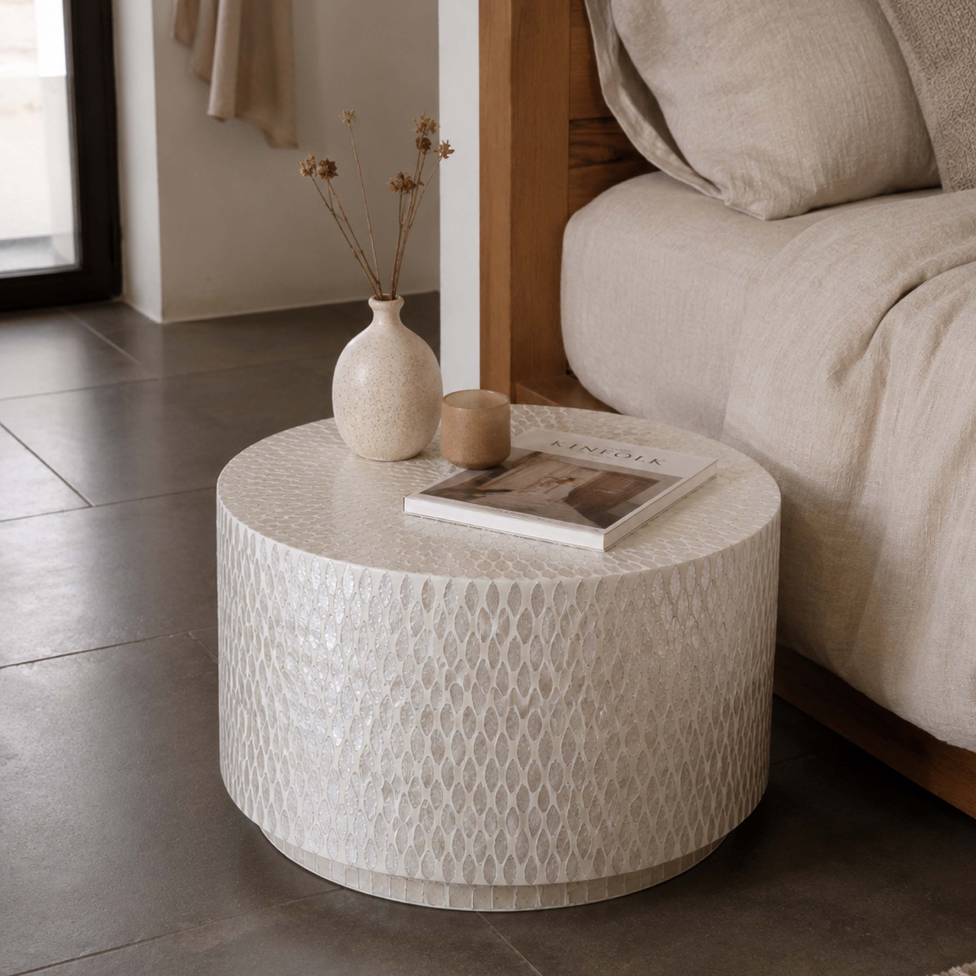 Exclusive Mother-of-Pearl Coffee Table 60cm – Handcrafted Mosaic Unique Piece for Your Stylish Living Room