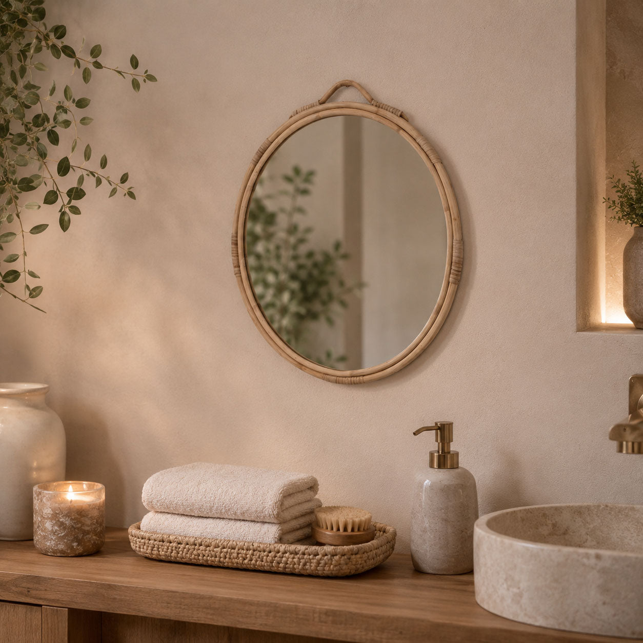 Handgefertigter Ovaler Rattan Spiegel – Dein strahlendes Boho-Highlight für Drinnen und Draußen