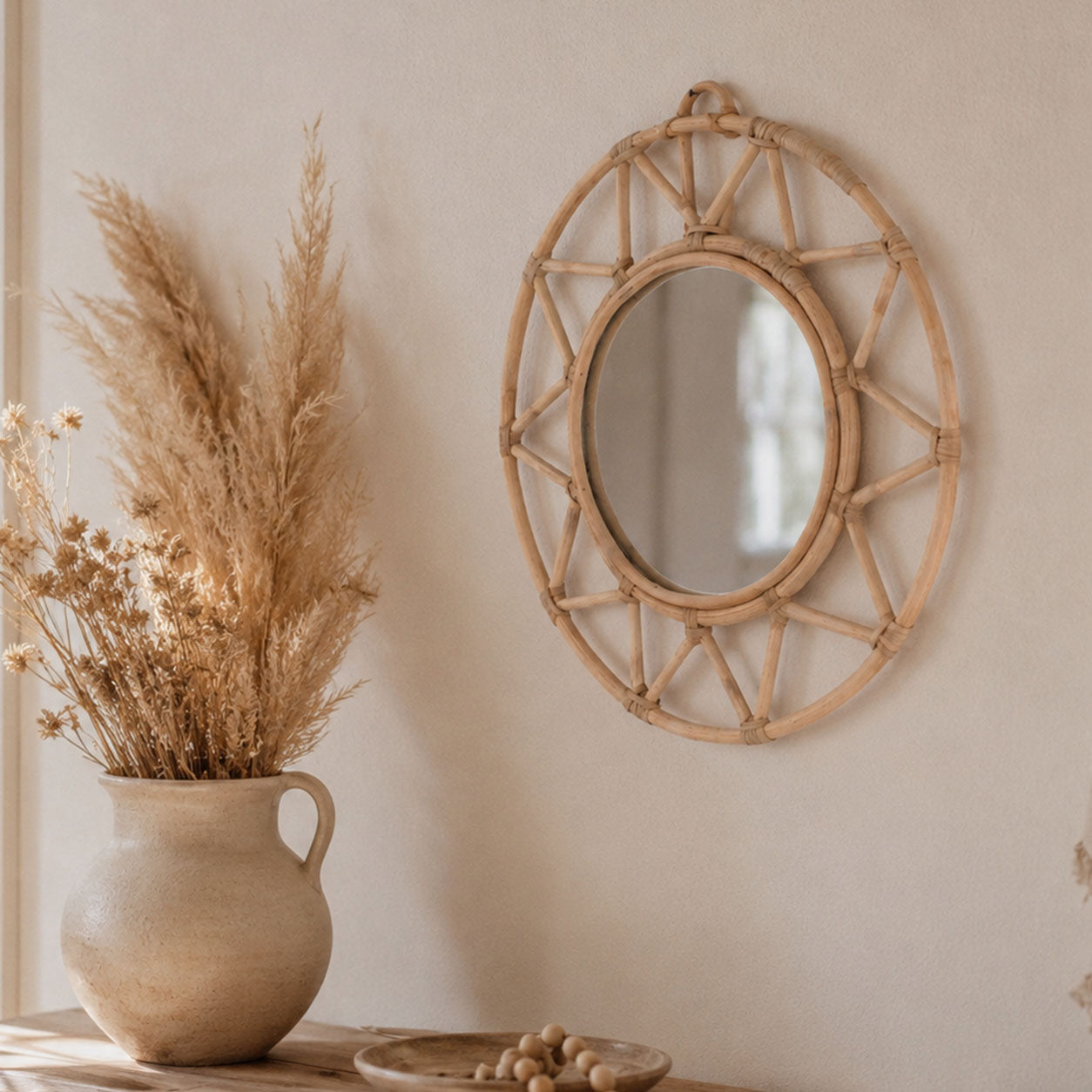Handmade Rattan Wall Mirror – Your Decorative Boho Highlight for a Cozy Home
