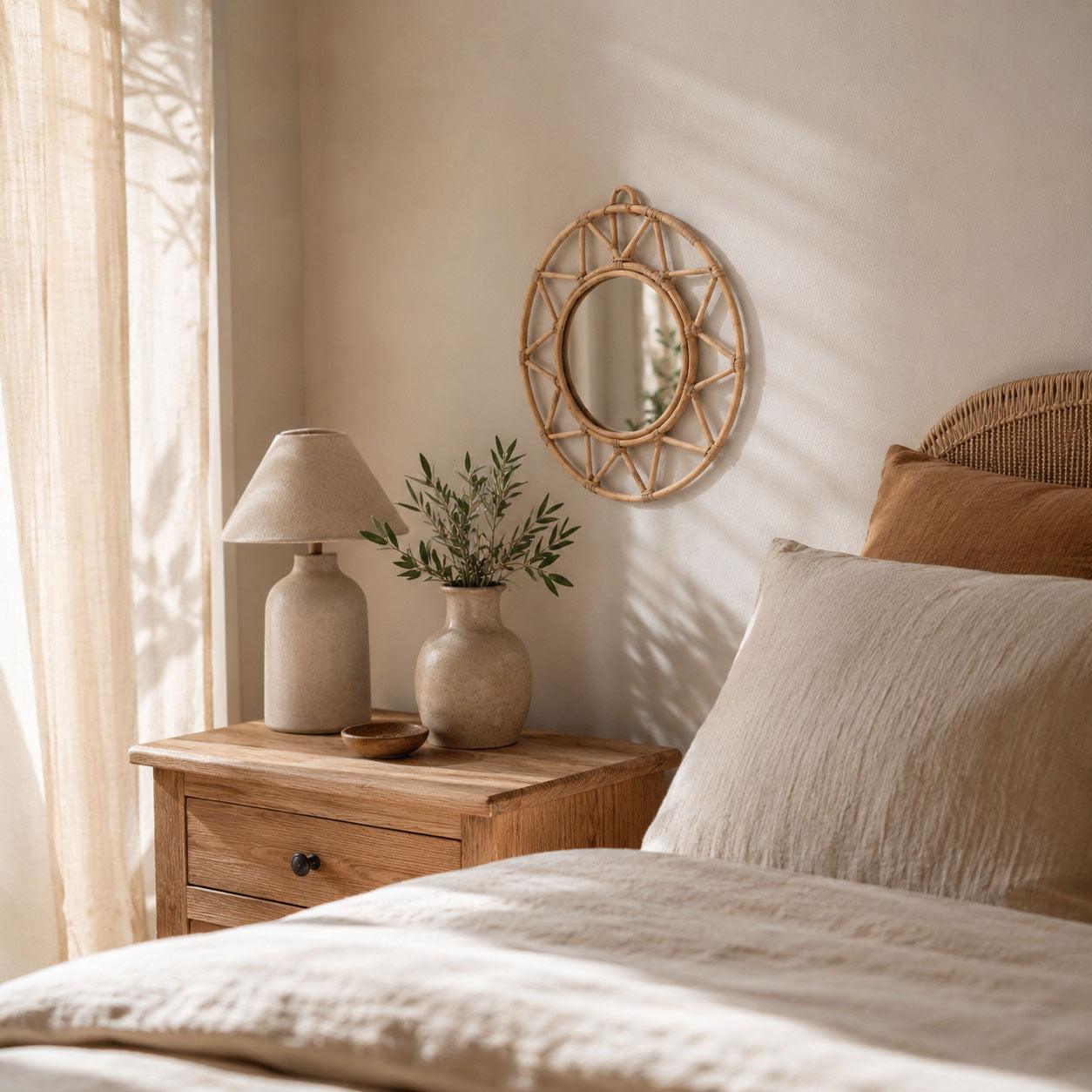 Handmade Rattan Wall Mirror – Your Decorative Boho Highlight for a Cozy Home