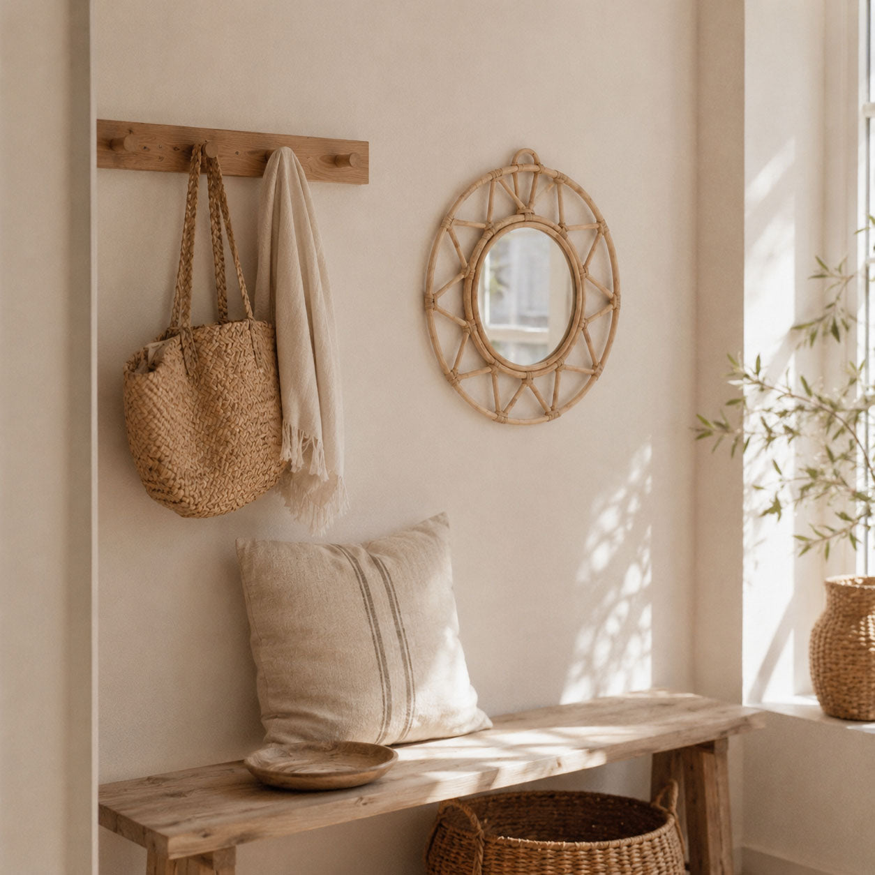 Handmade Rattan Wall Mirror – Your Decorative Boho Highlight for a Cozy Home