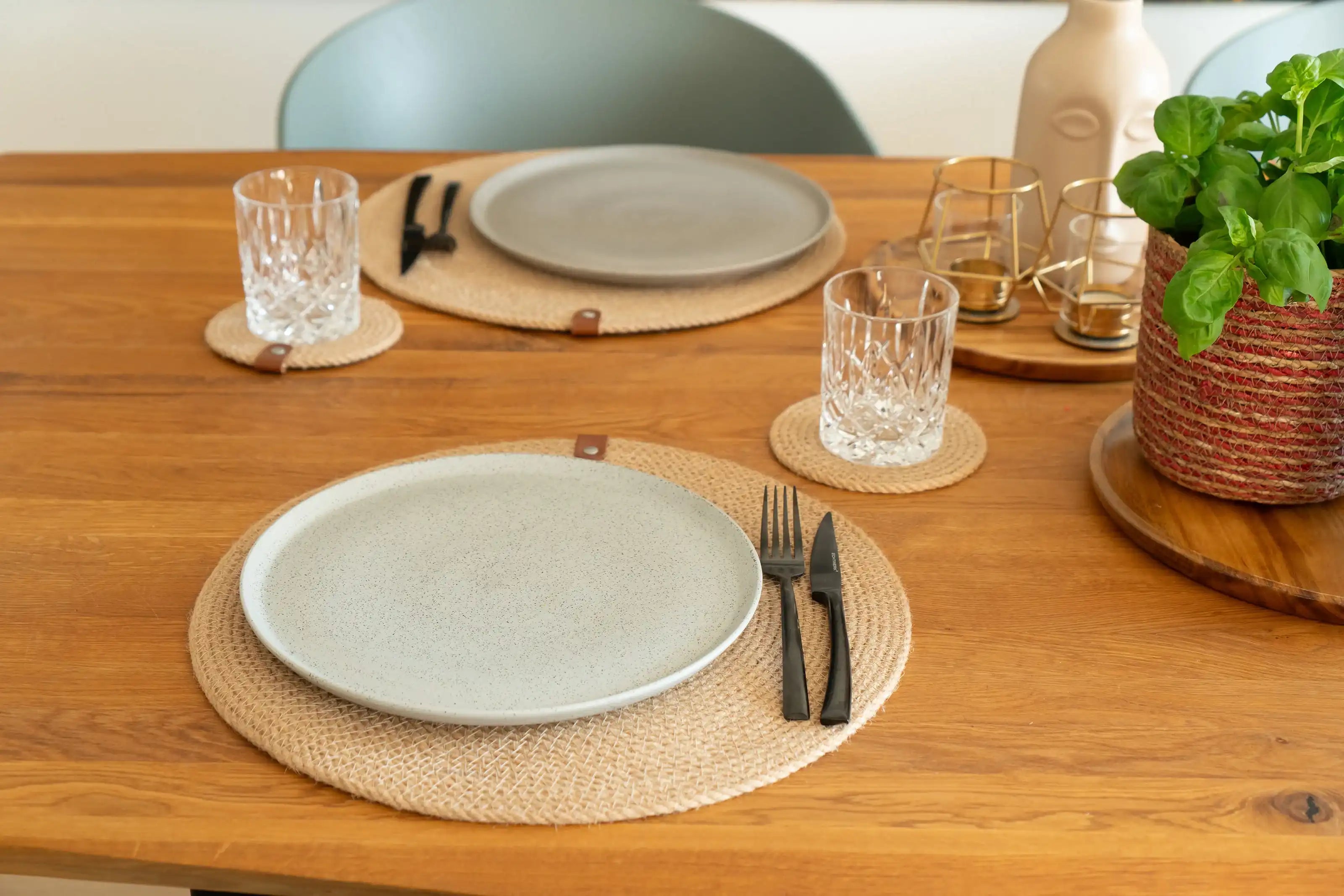 Decorasian Jute Platzset Rund Ø 38cm – 13cm Boho Scandi Tischsets - Platzmatten