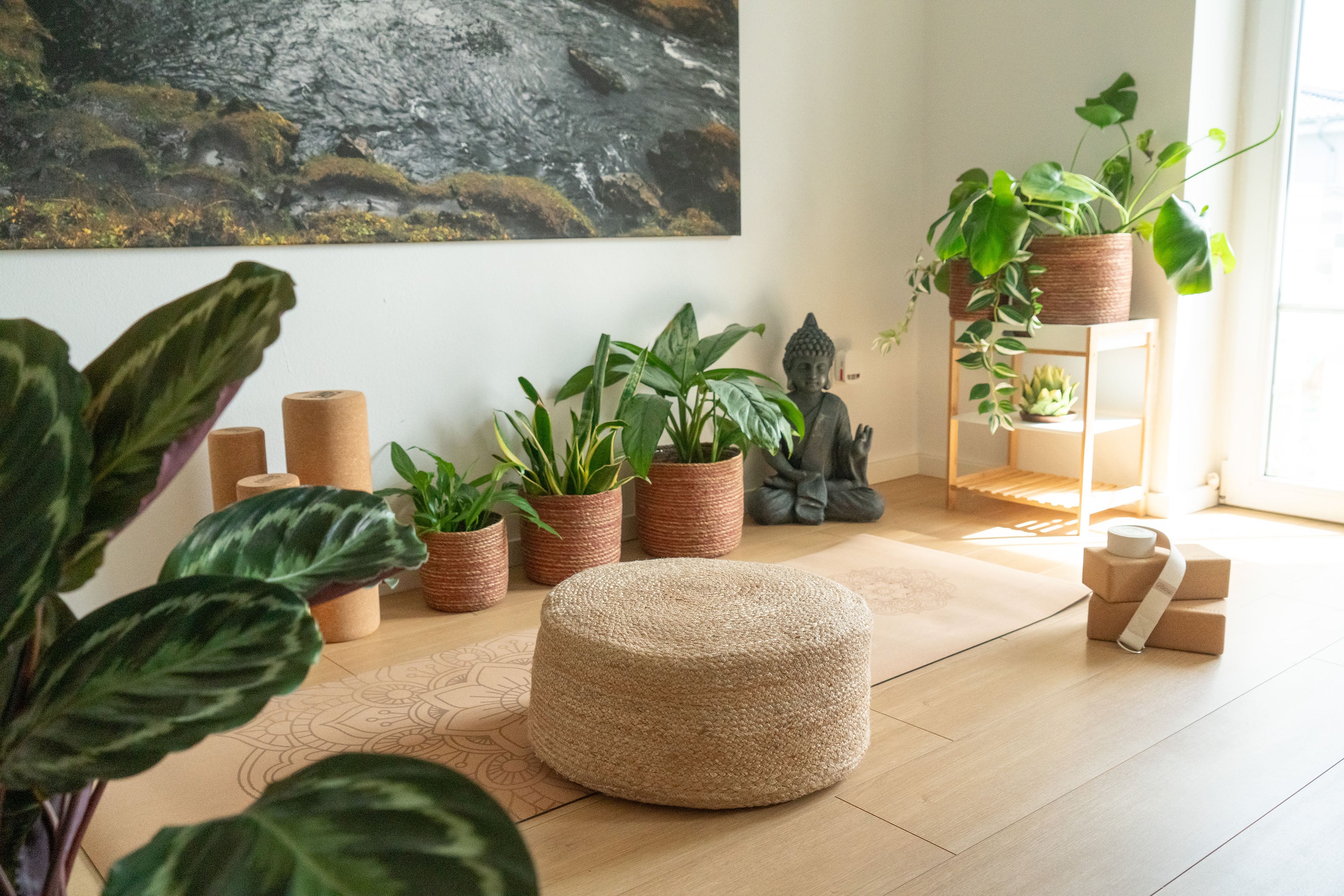 Großer Jute Pouf Hocker 50x20cm – Handgeflochtenes Boho-Sitzkissen für maximalen Wohnkomfort