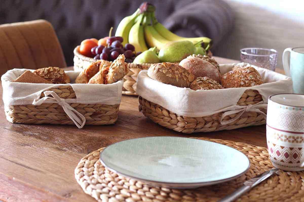 Brötchenkorb, geflochten, im 3er Set mit Leinentuch - Decorasian.eu