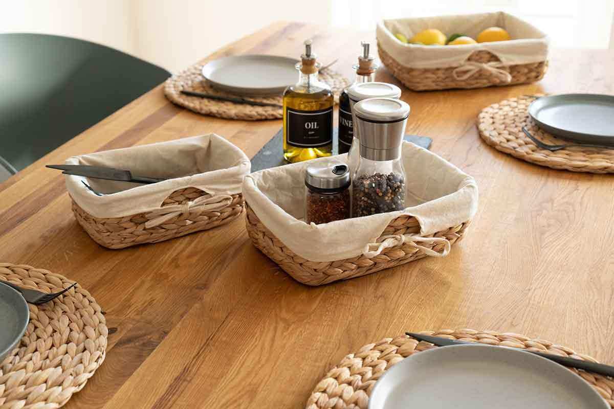 Brötchenkorb, geflochten, im 3er Set mit Leinentuch - Decorasian.eu
